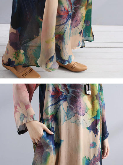 Plus Size Charming Women Casual Loose Floral Long Sleeve Dress LL025