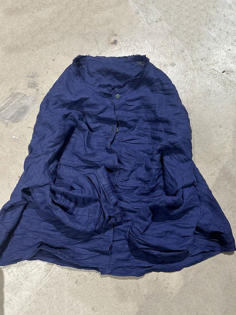 Solid Loose Women Blouse Vintage Collar Stand Ramie