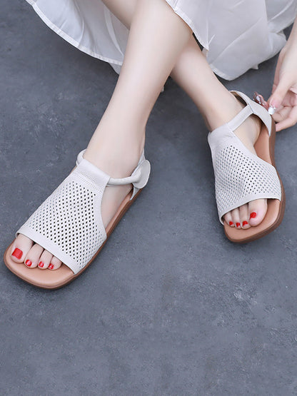 Sandals Leather Flat Hollow Summer Out Casua Women