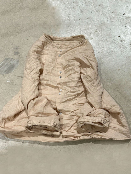 Solid Loose Women Blouse Vintage Collar Stand Ramie