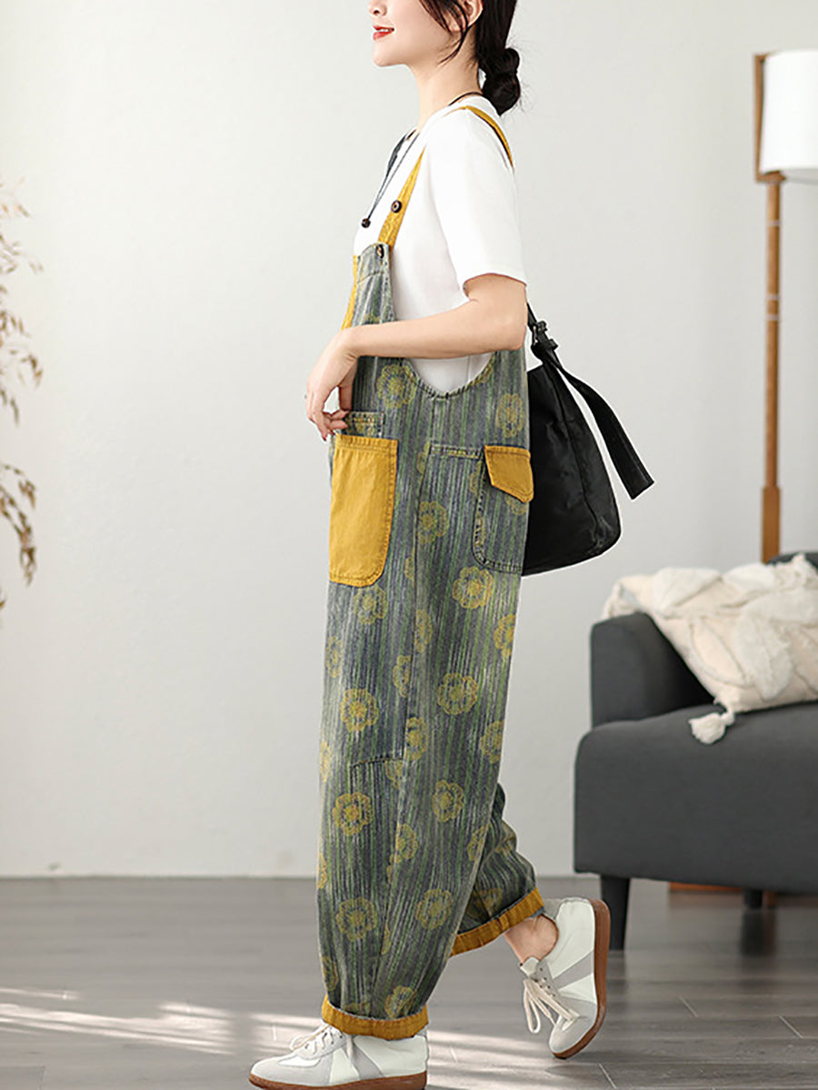 Fashion Denim Summer Stripe Flower Women Jumpsuits