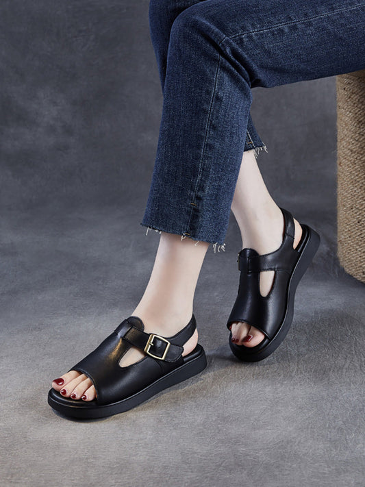 Women Soft Toe Leather Sandals Summer Open