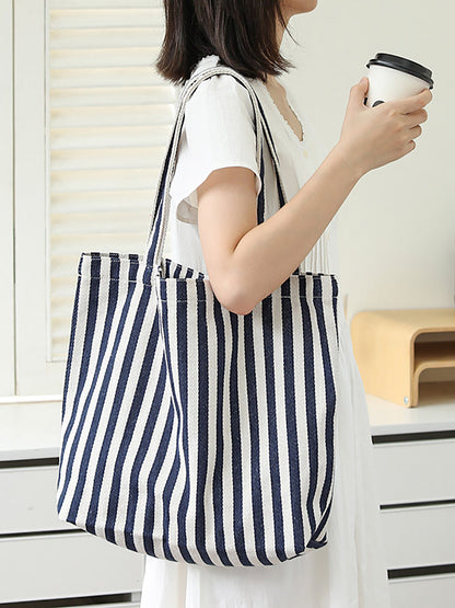 Casual Women Stripe Shoulder Canvas Bag