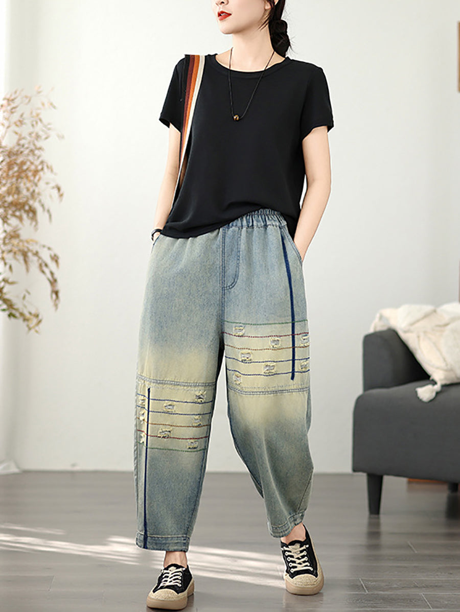 Pants Frayed Retro Denim Harem Women