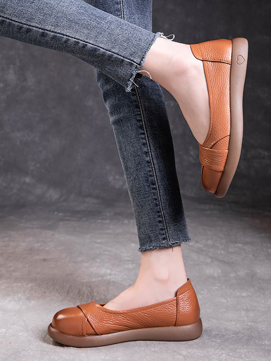 Spliced Genuine Cross Shoes Casual Women Flat Leather