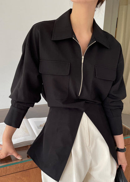 Modern Blouses Spring White Up Side Zip Open