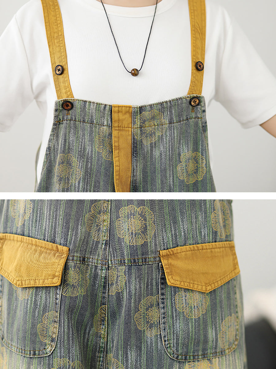 Fashion Denim Summer Stripe Flower Women Jumpsuits