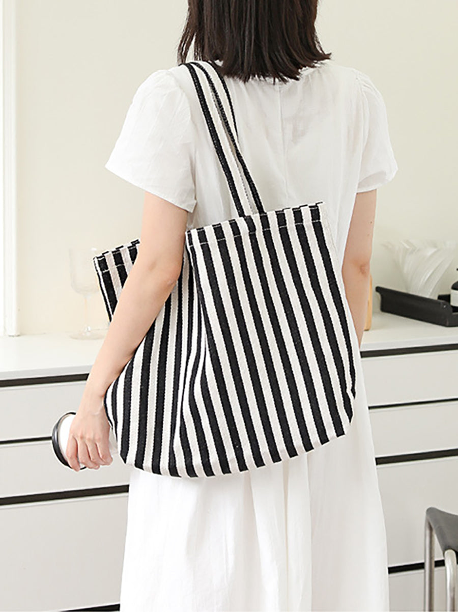 Casual Women Stripe Shoulder Canvas Bag