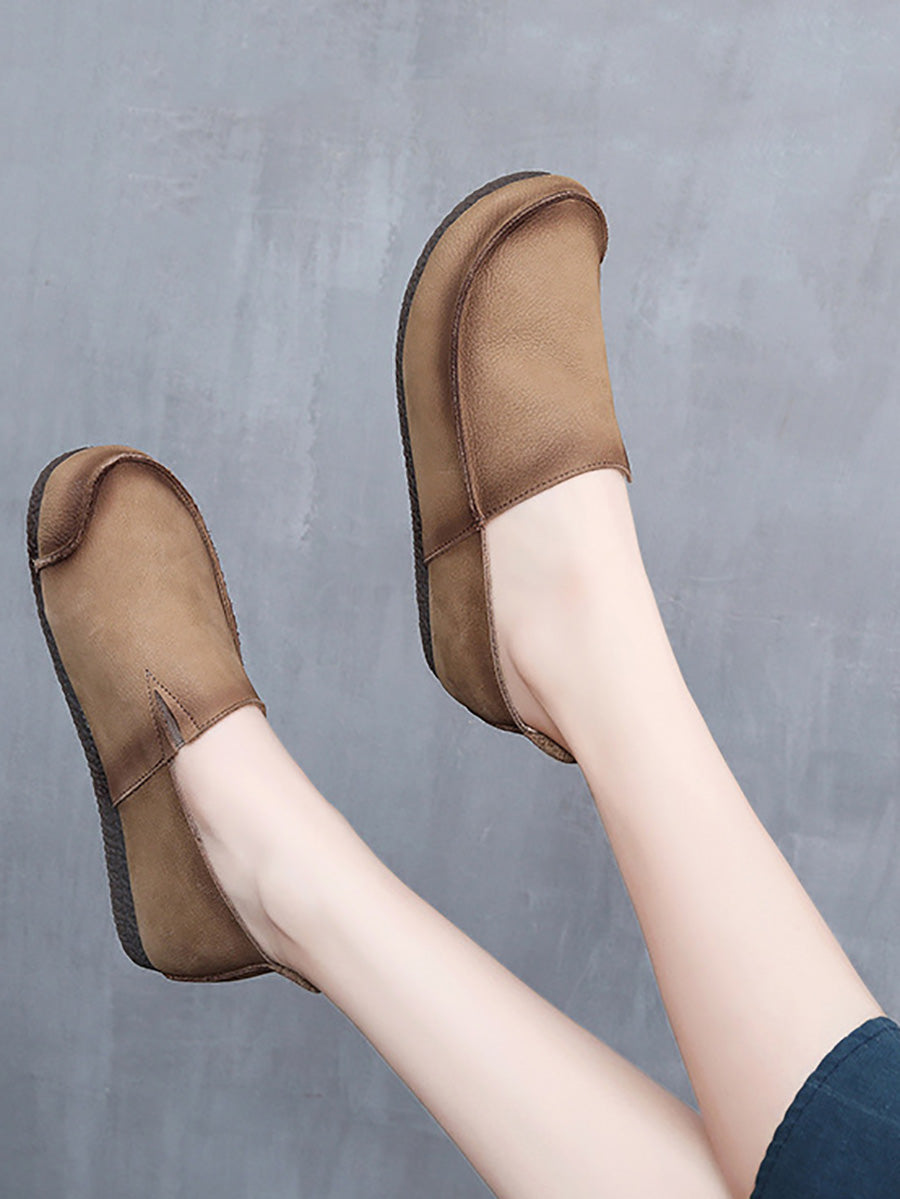 Leather Retro Solid Summer Falt Women Shoes