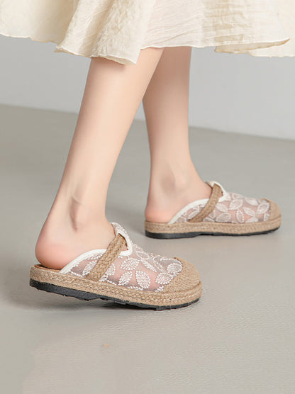 Embroidery Flat Ethnic Women Linen Summer Shoes Flower