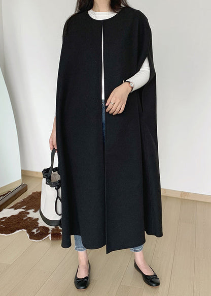 Oversized Pockets Sleeveless Woolen Coats Women Black