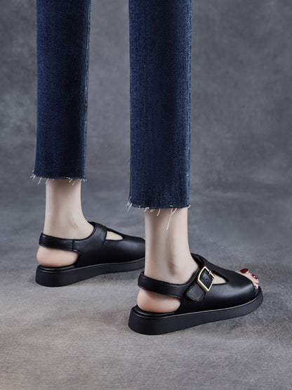 Women Soft Toe Leather Sandals Summer Open