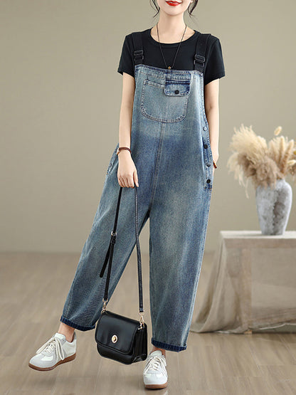Denim Women Jumpsuits Loose Color Summer Casual Pure