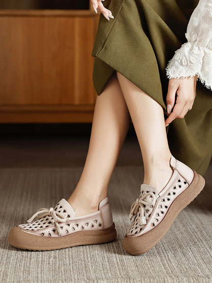 Genuine Shoes Hollow Out Summer Leather Flat Women