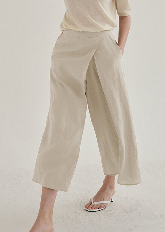 Leg Pants Linen Waist High Spring Wide French