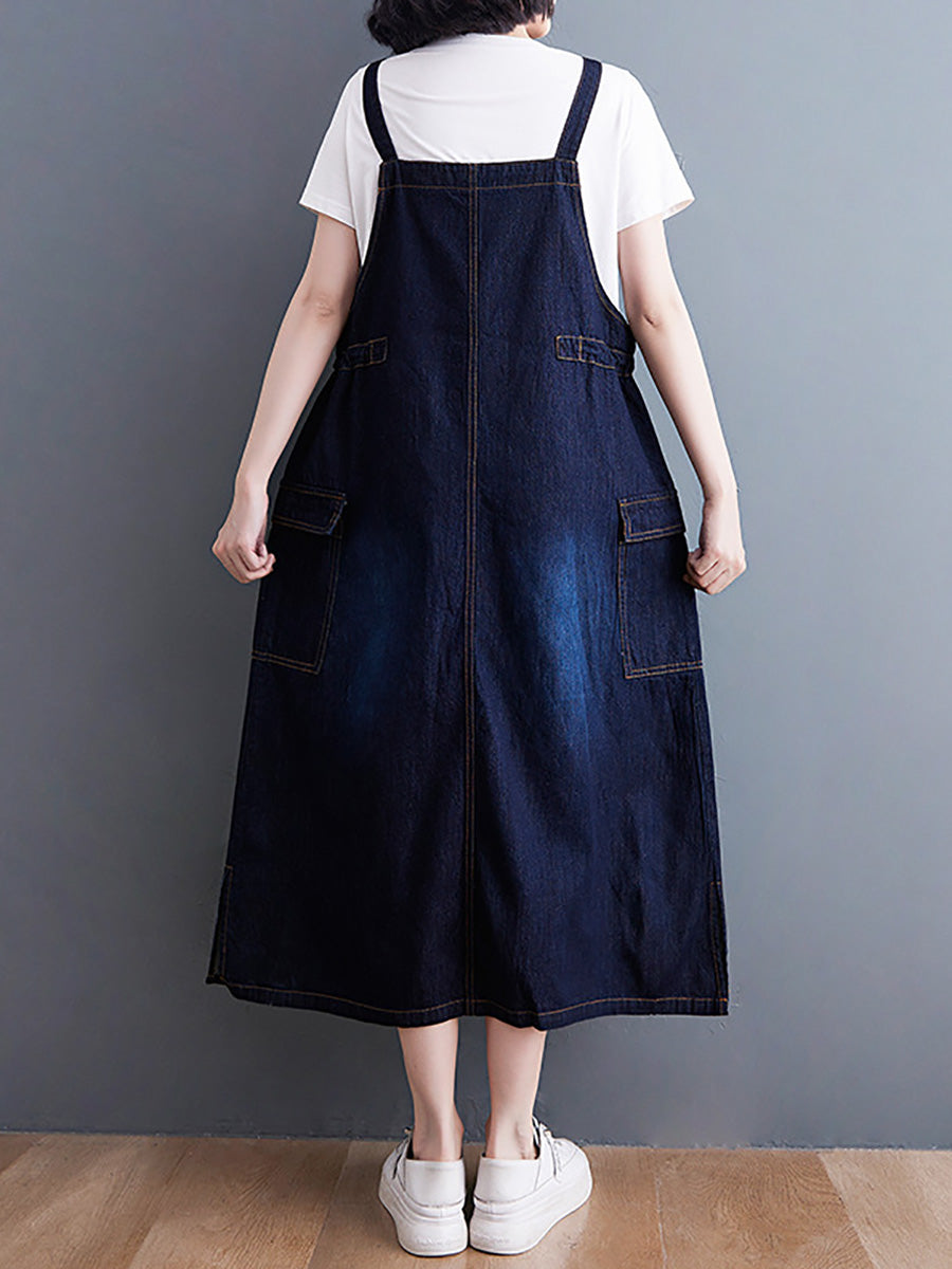 Women Summer Casual Solid Denim Vest Dress CO1021