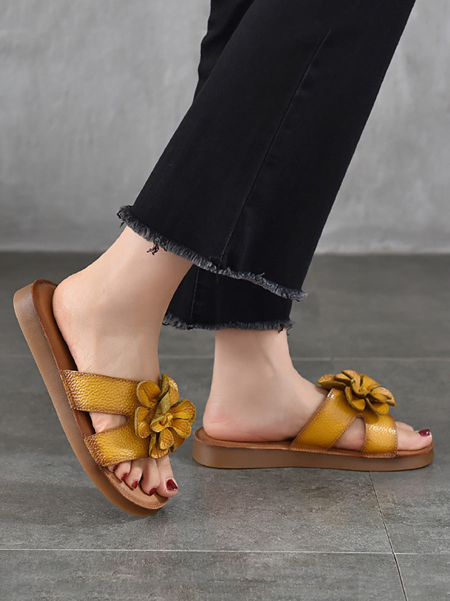 Slippers Genuine Flower Women Casual Leather