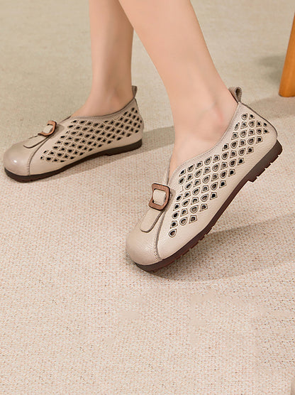 Leather Shoes Women Spliced Vintage Flat Summer