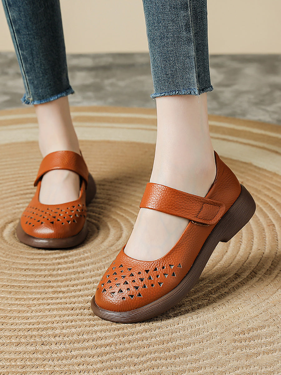 Shoes Leather Platfrom Out Vintage Hollow Women Summer