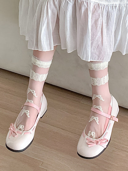 3 Pairs Women Elegant Flower Lace Spliced Thin Socks ZZ1010