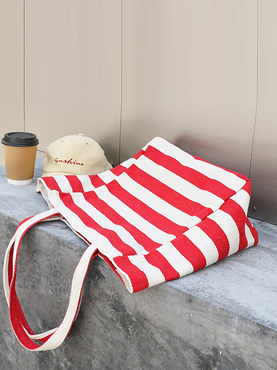 Women Casual Stripe Canvas Large Capacity Shoulder Bag CX044