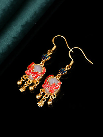 Women Ethnic Jade Cloisonne Enamel Earrings AH1073