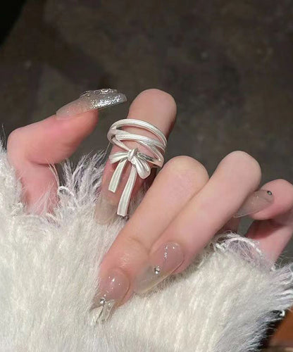 Sterling DIY Rings Ribbon Bow Silk Silver