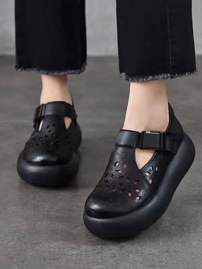 Out Hollow Casual Leather Women Genuine Shoes Summer Platform