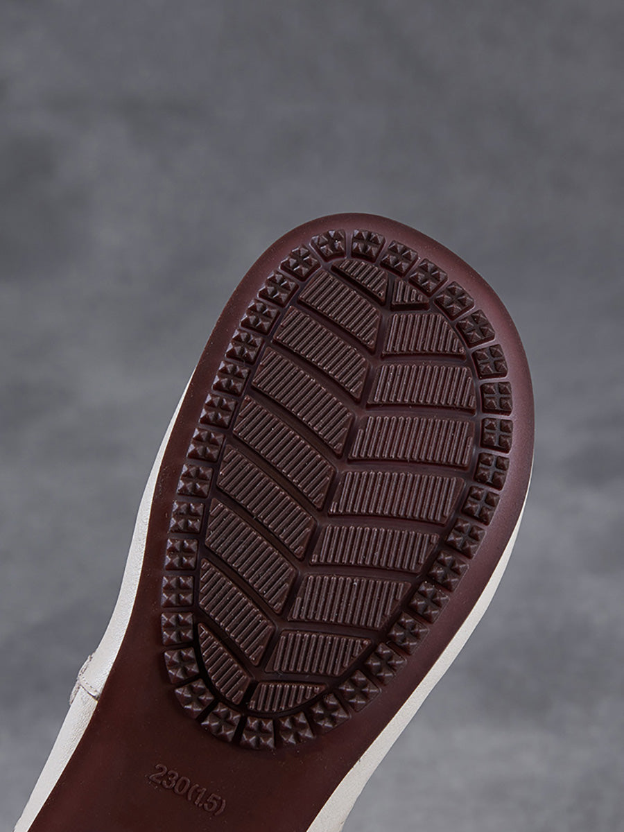 Genuine Shoes Women Summer Hollow Out Heel Low Leather