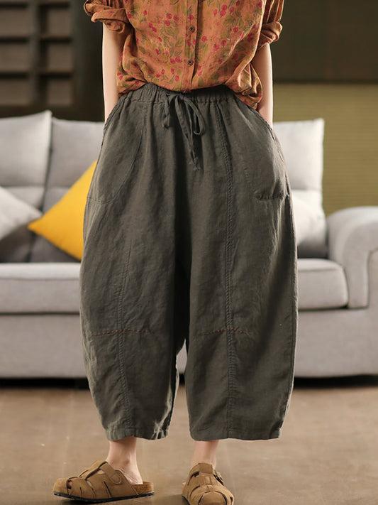 Harem Color 100%Linen Summer Pants Pure Casual Women