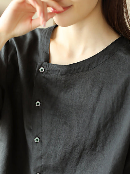 Thin Color Women Summer Shirt Pure Casual O-Neck