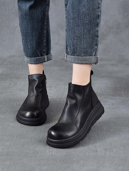 Color Chelsea Boots Leather Women Platform Pure Winter