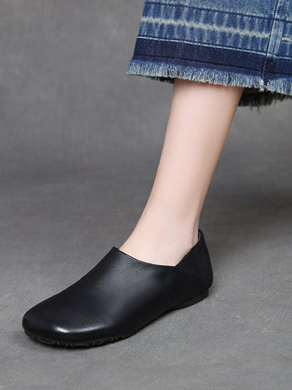 Spliced Leather Flat Soft Women Vintage Shoes