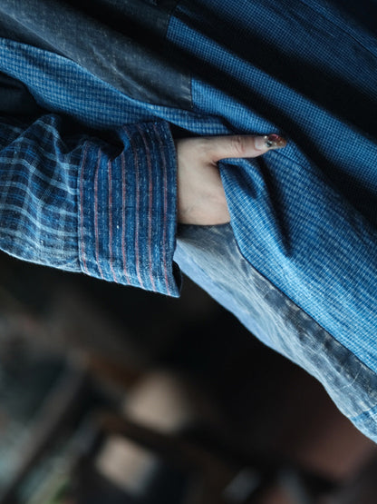 Retro Patchwork O-Neck Dress Women Cotton Autumn