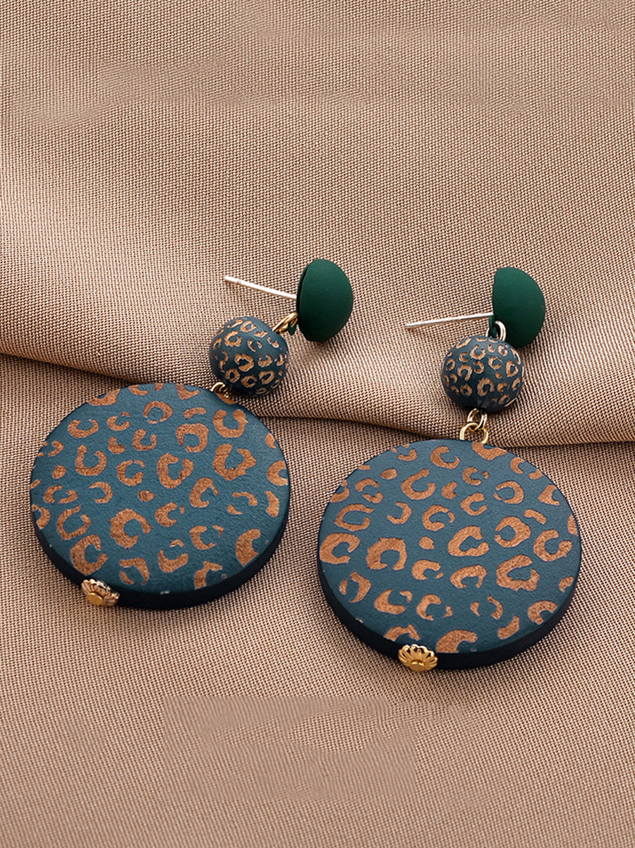 Earrings Women Vintage Round S925Sliver Wooden