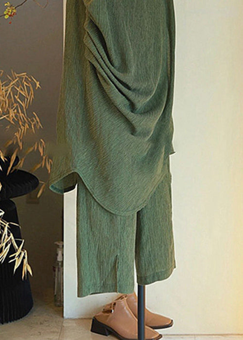 Button Cotton Set Sleeveless Asymmetrical Two Pieces Women Green