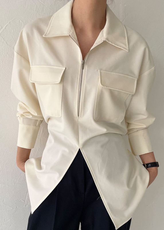 Modern Blouses Spring White Up Side Zip Open