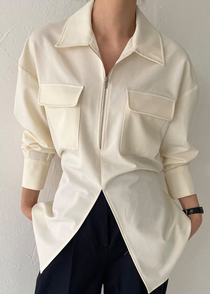 Modern Blouses Spring White Up Side Zip Open