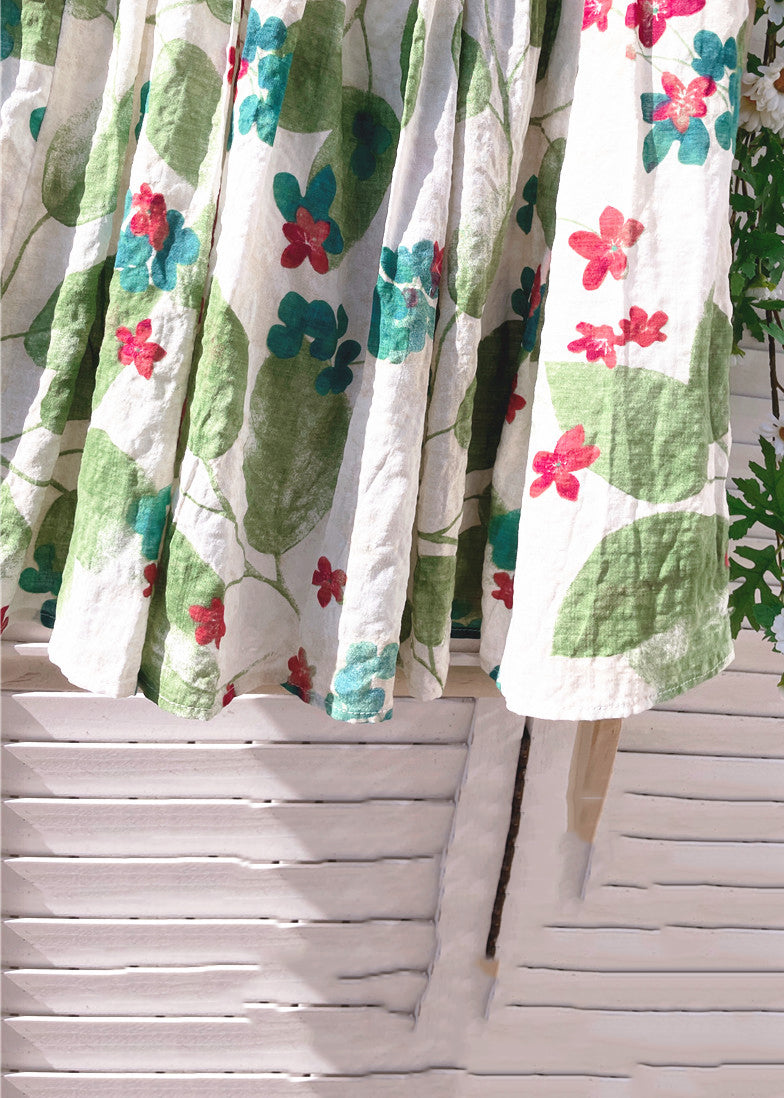 Green Skirt New Summer Cotton Elastic Print Waist