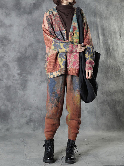 Plus Size Autumn Colorful Flower Knitted Floral Sweater Coat AS1048