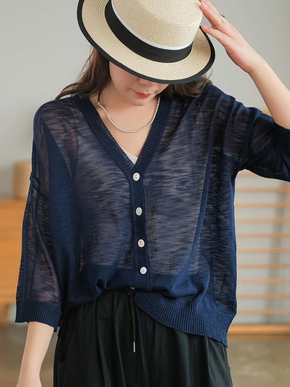 Plus Size Women Summer V-Neck Casual Loose Knit Shirt CC053