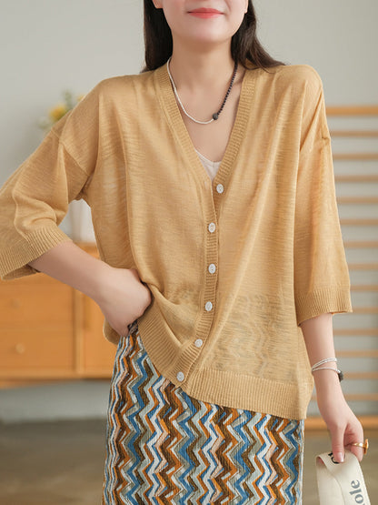 Plus Size Women Summer V-Neck Casual Loose Knit Shirt CC053