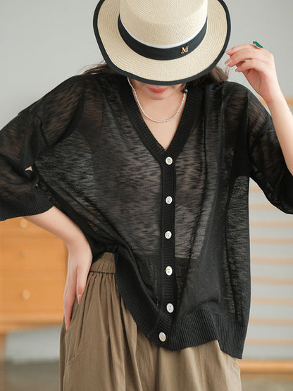 Plus Size Women Summer V-Neck Casual Loose Knit Shirt CC053