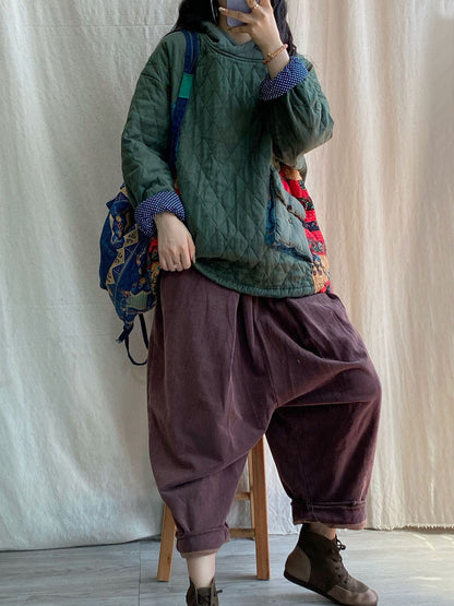 Plus Size Women Winter Patch Spliced Pocket Thicken Hooded ZZ1048