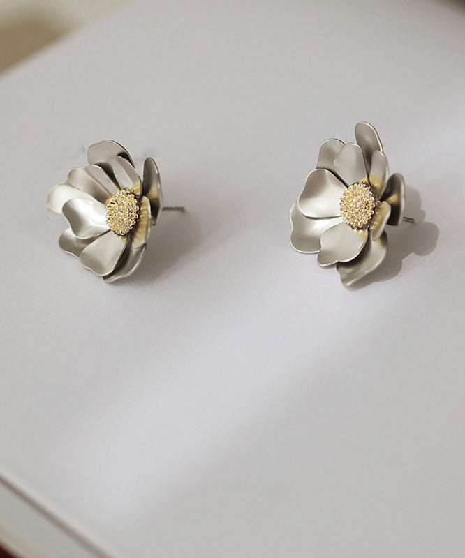 2024 New Gold Sterling Silver Overgild Floral Stud Earrings QQ049