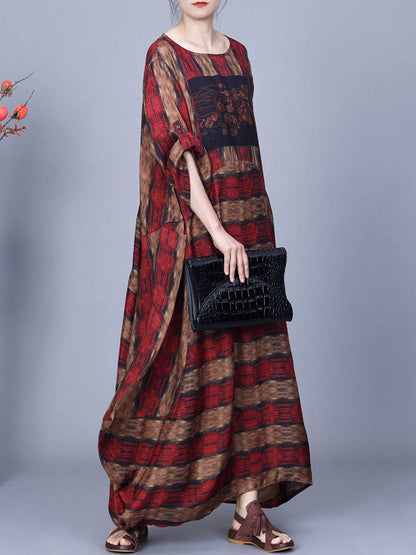 Women Artsy Stripe Irregular Spliced Maxi Dress CO1035