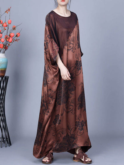 Women Vintage Flower Print Spliced Summer Maxi Dress CO1046