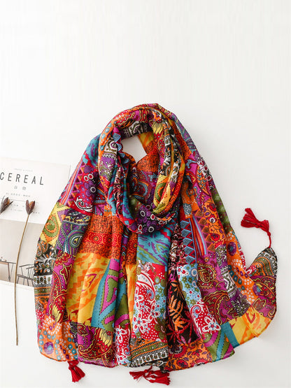 Women Summer Vintage Spliced Tassel Shawl Scarf IO1014