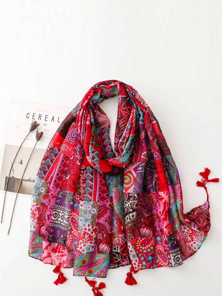 Women Summer Vintage Spliced Tassel Shawl Scarf IO1014