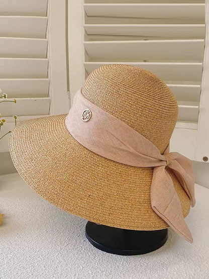 Women Summer Straw Colorblock Sunproof Travel Hat IO1025